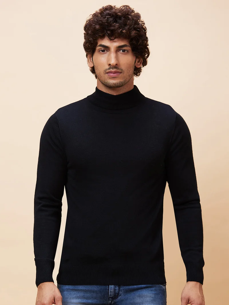 globus Globus Men Black Solid Casual Pullover Sweater